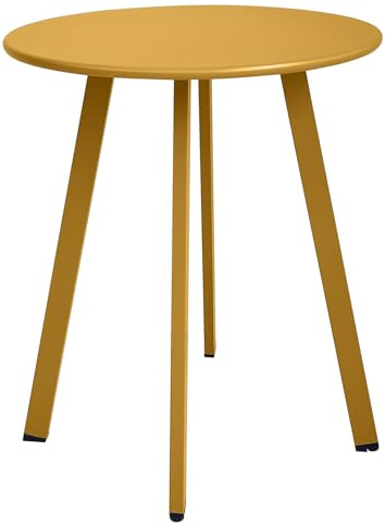 Meluvici Outdoor Side Table, Weather Resistant Patio Small Side Table Outdoor Indoor Round Metal Steel Small Table, Waterproof End Table for Garden Balcony Yard, Yellow