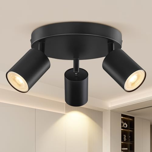 VIIIVA LED Deckenstrahler 3 Flammig Schwenkbar, Schwarz Deckenleuchte | GU10 Deckenlampe Wandstrahler,Strahler Metall Küchenlampe Spotlight Lampe Deckenspots für Wohnzimmer Küche(Ohne Leuchtmittel)