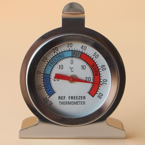 1 thermomètre pour réfrigérateur congélateur à grand cadran, cadran en acier inoxydable avec crochet de suspension