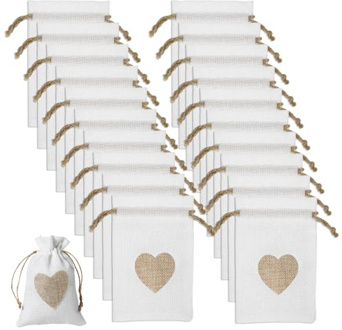 vcsjw 20 Stück Kleine Säckchen zum Befüllen,Stoffsäckchen,Stoffbeutel mit Kordelzug,10x8cm Jutesäckchen,Baumwollsäckchen,für Geburtstag Hochzeit Werbegeschenken Seifen (Weiß)