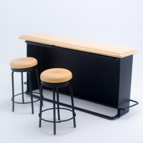 Alasum Mini-Bartheke Modell Mit Schreibtisch Und 2 Barhockern Holz Puppenhaus Möbel Zubehör Für Mikro-Welt Und Dekoration 5.51X2.76X1.57In
