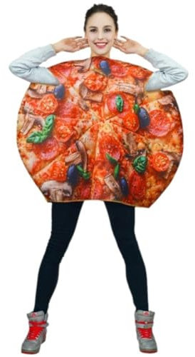 Unisex Adult Pizza Funny Food Costume Fancy Dress Up Halloween Party Funny Food Outfit Couples Costume Pizza Cosplay Jumpsuit for for Men Women