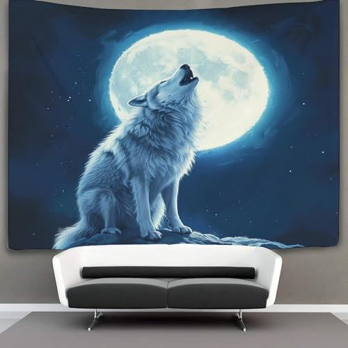 HONGBING 3D Druck Wolf Wandteppiche Poster Ornament Wandbehang Wandteppich Wanddeko Wandbehang Für Schlafzimmer Wohnzimmer Wohnheim Tapisserie 130cmx150cm