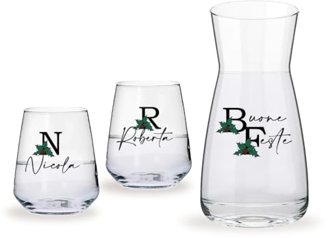 ''Christmas Name'' Set di 6 Bicchieri da Acqua con Caraffa in Vetro con Stampe Natalizie Decorazioni Natalizie Idea Regalo Natale Sposi Amici Set Drink Famiglia Cena Decorazioni Tavola Di Natale
