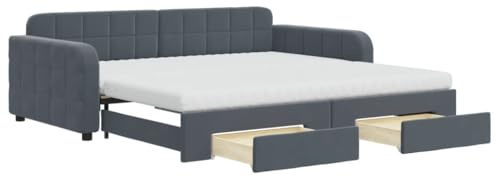 vidaXL Tagesbett Ausziehbar mit Schubladen Dunkelgrau 100x200 cm Samt