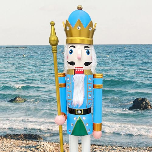 CDL Cascanueces de Navidad grande de 6 pies de alto, azul pastel y blanco, figura de cascanueces de madera, decoración para puerta delantera, K17