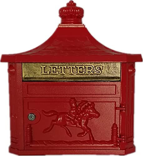 Wall-Mount Mailbox Black Surface Mounted Mailbox,Vintage European High-Grade Rainproof Cast Aluminum Mailbox Crafts Retro Old Style Letterbox Newspaper Boxes Wall Mounting,Red
