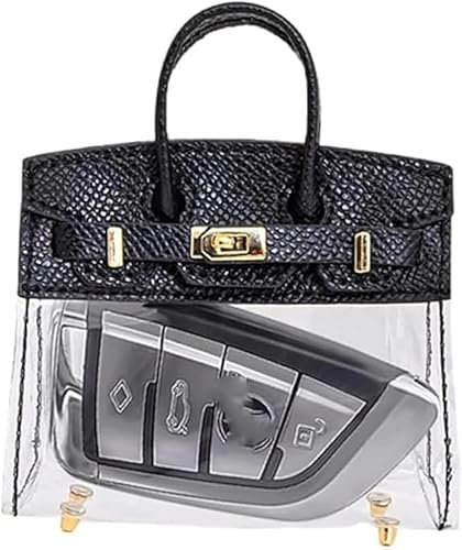 Hanaoops Custodia per Chiavi Dell'auto a Forma di Borsa Mini Creativa Squisita Portachiavi Borsa Trasparente Borsa per Chiavi Dell'auto Portafoglio con Manico Simpatica Small Borsa in Pelle (Nero)