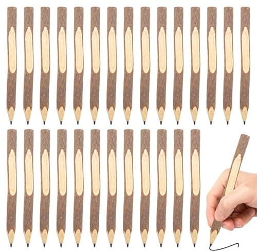 WANDGU 30 Pezzi Matite Ramoscello Rustico: Matite Ramoscello Fatte a Mano, Matita Corteccia Naturale di Grafite, Matita di Legno Creativa Originale per Materiale Scolastico, Regalo di Cancelleria