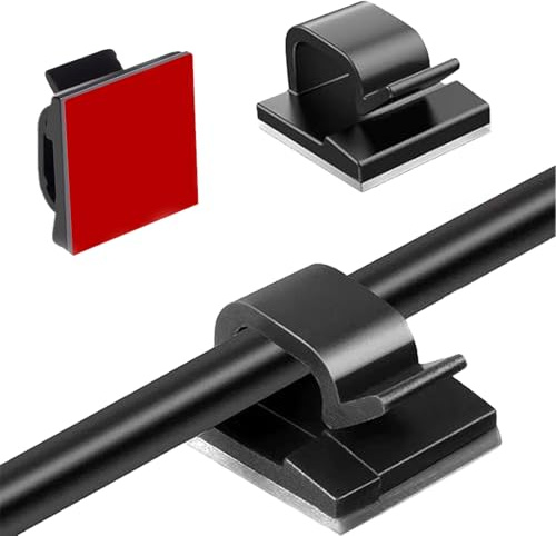 Hao Zhu Cable Tidy, 60 Self-adhesive Cable Clips 14x14x8mm Black | Cable tidy clips 60pk, R-shape grip, no-drill for desks, students & cafes, black 14mm.