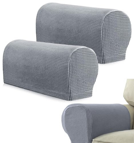 HUSOUE 2 PCS Armchair Covers for Arms, Sofa Arm Covers Non Slip Arm Protectors Polyester Armrest Chair Arm Caps Stretch Couch Slipcovers for Sofas (Light Grey)