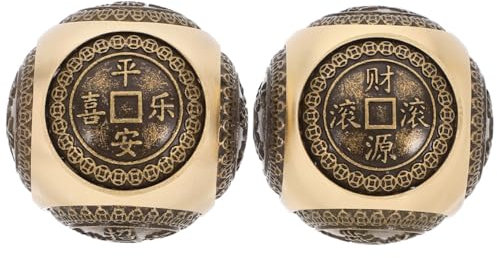 FOMIYES 2 Pz Palline Esercizio Mano in Ottone, Sfere Massaggio Antistress, Palline Baoding Cinesi, Decorazione Portafortuna, 3.8cm, Dorate