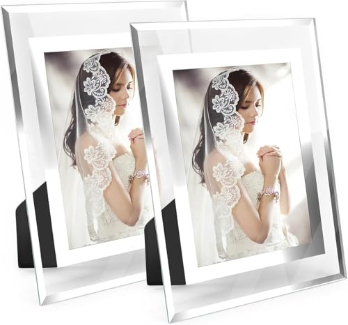 Marcos de Fotos 20x25cm de Vidrio para la Mesa, Portafotos para Cuadros de Cristal en Posición Vertical y Horizonta con el Borde Plateado, Ideal para Decoración del Hogar y la Oficina (Juego de 2)