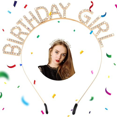 FUKPO Birthday Girl Tiara Oro, Cerchietto Compleanno Birthday Girl Crown Coroncina, Cerchietti fasce per Capelli Diadema Corona Compleanno Donna Adulti per Festa Accessori