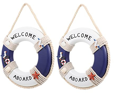 Garneck Swim Ring Decorations 2pcs Wooden Lifebuoy Wall Art Beach Themed Decor