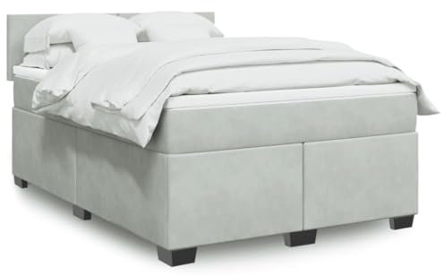 MOBCANT Boxspringbett mit Matratze, Bett Betten Bettgestell Familienbett Geeignet für Hotel Schlafzimmer Schulen Wohnungen Hellgrau 140x190 cm Samt