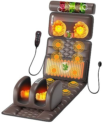 Esterilla de masaje corporal completa, colchón de masaje vibratorio con 10 motores y almohada de masaje cervical desmontable, cojín calefactable para espalda, cintura, piernas y músculos, masajeador