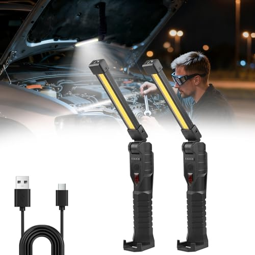 LIAISIMI LED lampada di lavoro lampada di officina,180 ° lampada di lavoro pieghevole con magnete & ganchi & pinza,3 lati 7 luce mod,per officina auto riparazione campeggio (EU-FT20-black-2)
