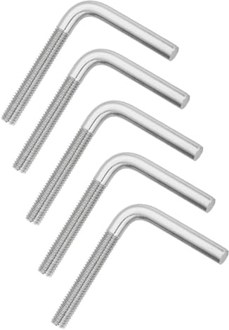 sourcing map Lot de 5 vis à boulon à angle droit en forme de L M10 x 80 mm, en acier inoxydable 304, boulon de fondation en forme de L, vis à courbure carrée longue