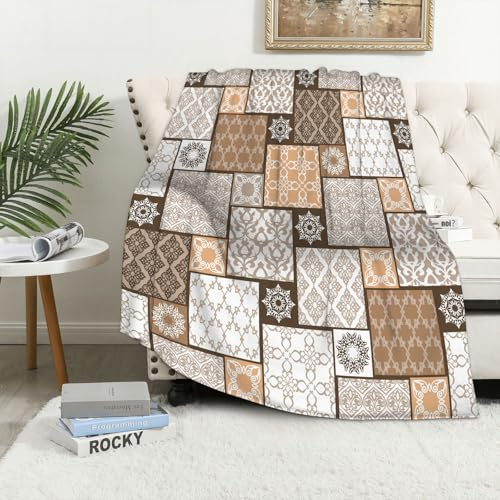 MAAPCHP Grande Couverture Polaire en Flanelle Ultra Douce et Chaude Motif Patchwork sans Couture dessiné à la Main Abstrait vectoriel avec pour Chambre à Coucher,lit Simple,canapé,130 x 150 cm
