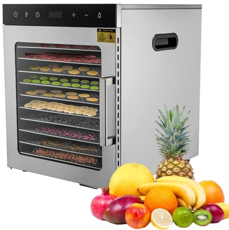 KHYTEBV Déshydrateur Alimentaire électrique Commercial, 8/10 Plateaux en Acier Inoxydable, avec Thermostat réglable de 30 à 90 °C et Affichage numérique 24 h/24.