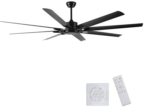 QAZXDRFG Migliora Il Flusso d'Aria con Il Ventilatore da soffitto Industriale da 75 Pollici, 8 Pale reversibili, Telecomando, Uso Domestico o Commerciale, Nero