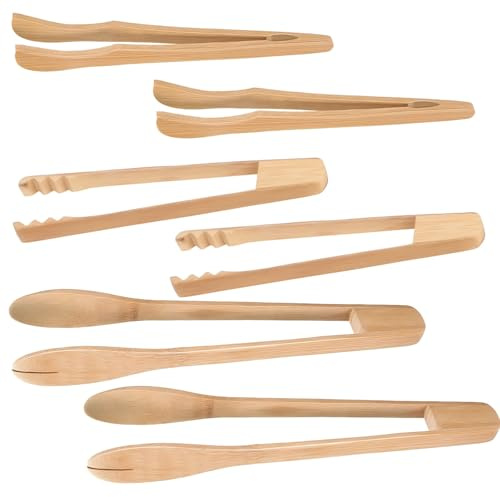 6 pinze da tè, pinze da cucina, pinze per snack con denti, salumi, antipasti e buffet, pinze da cucina in legno, pinze ovali per pane tostato