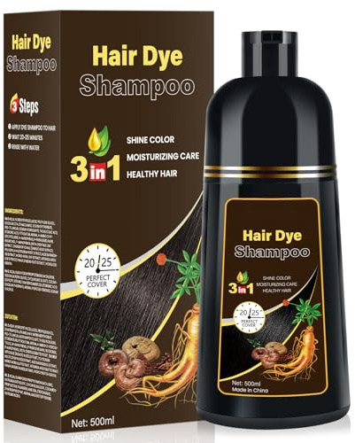 Dunkelbraunes Haarfärbeshampoo für Männer und Frauen, Haarfärbeshampoo 3 in 1 für graues Haar, 500 ml