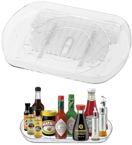 Kühlschrank Organizer Drehteller 360°, Gewürz Organizer Drehplatte 40x28cm, Lazy Susan Rechteckig Drehteller Kühlschrank, Küchenaufbewahrung für Gewürze, Rutschfest, Stabil, Küchenorganizer