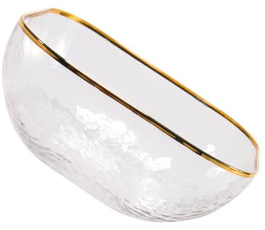 MOTHNUR Japanese Style Gold Rimmed Hammered Square Glass Salad Bowl 565ml Household Fruit Serving Dish Tableware for Desserts and Snacks