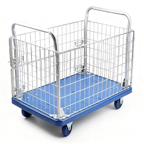 Carrello Pieghevole con Gabbia, Carrello A Pianale con Ruote, Capacità di Carico 300 Kg, Facile da Installare, Adatto per Uso Domestico e Commerciale