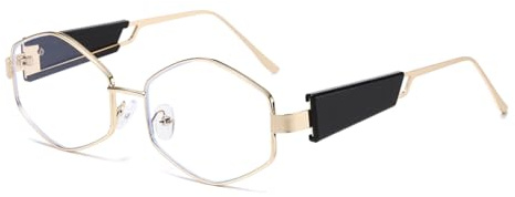 Long Keeper Trendy Gold Blue Light Glasses For Womens Men, Retro Polygons Computer Blue Light Blocking Glasses Eyes Protection Anti Glare UV400