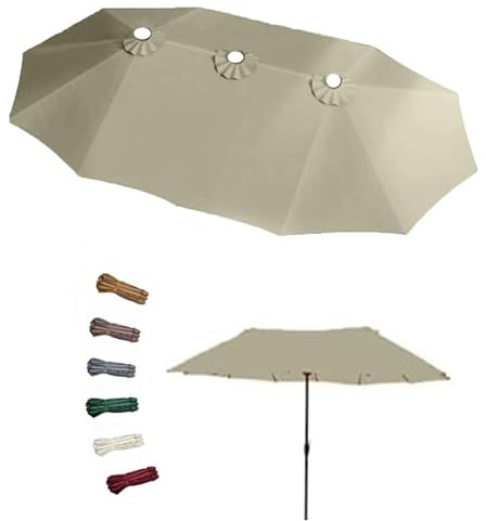 Telo di copertura per ombrellone da terrazza, extra large, 4,6 m, impermeabile, resistente ai raggi UV, per ombrelloni bifacciali, con 12 stecche, soluzione ombreggiante per esterni, colore topazio