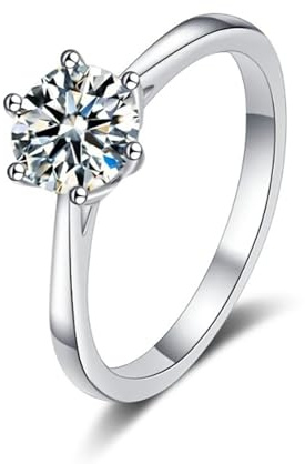 Ayoiow Solitär Vorsteckring Weissgold 585 für Damen mit 0.8ct Moissanit, Bandring Weissgold 585, 14 Karat Weißgold Größe 57 (18.1)