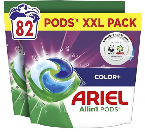 Ariel Allin1 PODS, flytande tvättmedelskapslar 82 tvättar, Color+, fläckvägkraft från 1:a Tvättas även i kallt vatten