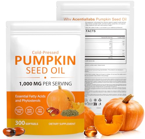 Pumpkins Seed Oil Capsules, 300PCS Pumpkin&Seed Oil for Hair Growth & Prostate Health, Cold Pressed, Supports Hair, Heart, Skin Supplement, 2-in-1 Formula Skin Care