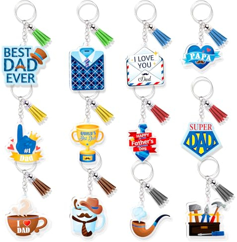 HOWAF 12 PCS Fathers Day Keyring Multipack, Acrylic Dad Keyring Fathers Day Keychain, Fathersday Gifts for Father's Day from Daughter Son Husband, Gifts for Christmas, Birthday