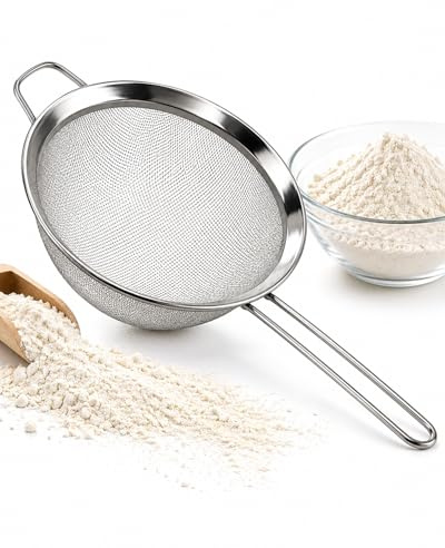 20 cm Multipurpose Stainless Steel Sieve - Kitchen Strainer & Flour Sifter for Baking, Cooking & Draining. Food Strainer for Soup, Juice, Rice & Pasta. Heavy Duty Fine Mesh Colander. Dishwasher Safe