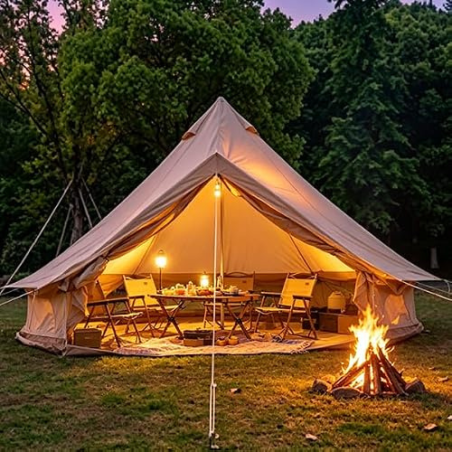 FammyLoft Bell Zelt Wasserdicht PU3000+ für 4-8 Personen, Großes Familienzelt mit Stehhöhe 250 cm, Camping Zelt Oxford mit Moskitonetz & Belüftungsfenster, Blackout Zelt, 400 * 400cm, Grün
