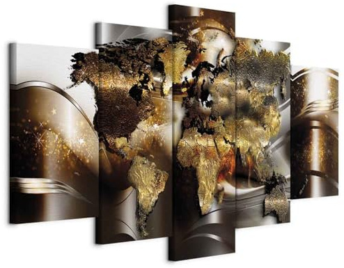 B&D XXL - Leinwandbild Weltkarte 200x100cm, 200x100 cm, 5-teilig, modern | Hochwertige Leinwand, sofort aufhängbar, ideal fürs Wohn- oder Schlafzimmer, wasserfest und lichtecht, langlebig, stilvoll
