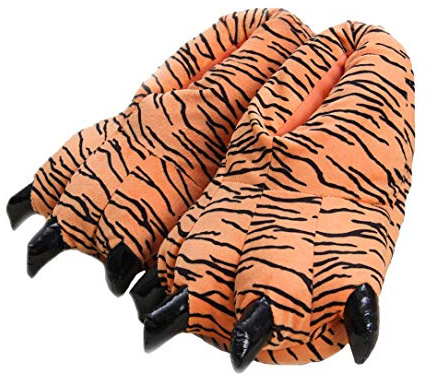 SHIXIAOSHU scarpe per zampe di animali scarpe calde per la casa pantofole in peluche per la casa pantofole dinosauro (Jumping Tiger Pattern, Large Size (EUR 40-44), numeric_40)