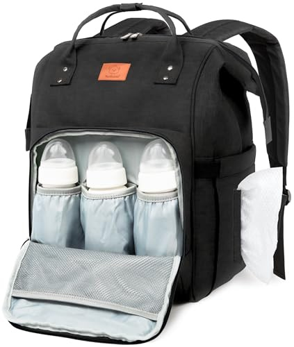 KeaBabies Baby Diaper Bag Backpack - Large Baby Bag for Boys, Girls, Waterproof Multi Function Travel Diaper Backpack with Changing Pad, Durable Travel Essentials for Moms and Dads (Trendy Black)