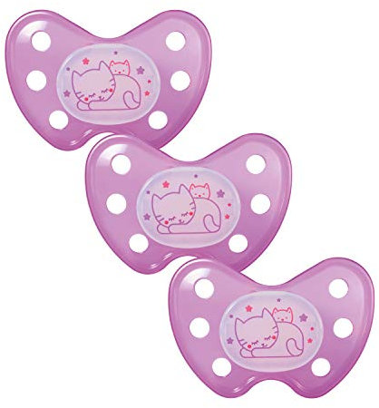 dentistar Night Silikon Schnuller 3er-Set - Größe 3, ab 14 Monate - Glow in the Dark Nuckel mit Dentalstufe – BPA-frei – Made in Germany - Katze, Rosa