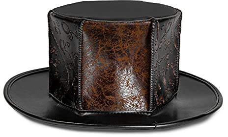 S-TROUBLE Rétro Peste Docteur Chapeau en Cuir PU Noir Plat Haut Sorcière Chapeau Magique Halloween Prop