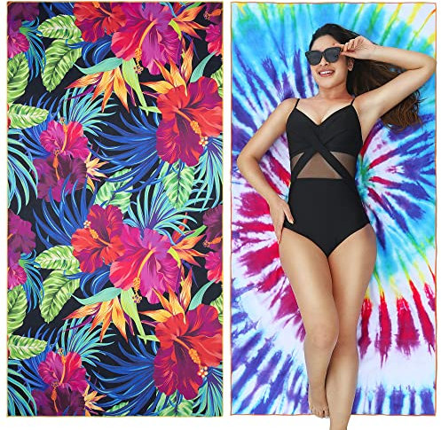 Winthome Strandtuch Einseitig Schnelltrocknend- Mikrofaser Strandtuch Leicht, Strandhandtuch Groß Sandfrei, Vielseitiges für Damen Herren Reise Urlaub Schwimmen Camping, mit Tasche(180x90cm, 2 Pack)