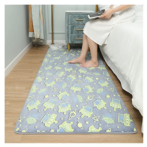 alfombra Alfombra Luminosa Kn Dormitorio Conjunto de cama Luna Estrellas Luna Planet Peluche Terciopelo Alfombra Niños Play Floor Mat Alfombra de área ( Color : Green alien 1 , Size : 100x160cm )