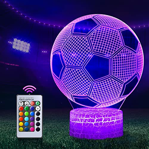Fußball geschenke für jungen, 3D Nachtlicht, LED Illusion Lampe, Stimmungslichter Touch & Fernbedienung, 16 Farben Wechselnd Dekoration Nachttischlampen, fussball Geschenke für Mädchen Männer Kinder
