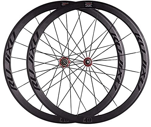 Fahrrad Laufradsatz 700c Felge 40mm Schnellspannräder V/C-Bremse Carbon-Nabe Für 7 8 9 10 11-Fach Kassette 1925gr Rennrad-Fahrradräder (Color : Red hud, Size : 700C)
