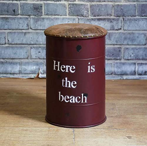 American Retro Style Iron Bucket Storage Stool Creative Bar Stool Utility Rest Stool Round Bucket Sofa Stool Bar Living Room Entrance Bar Counter Gray (Winered)
