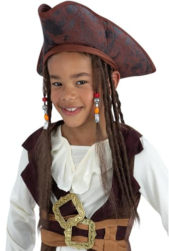 Smiffys Pirate Hat, with Dreadlocks, Boys Fancy Dress, Child Dress Up Hats